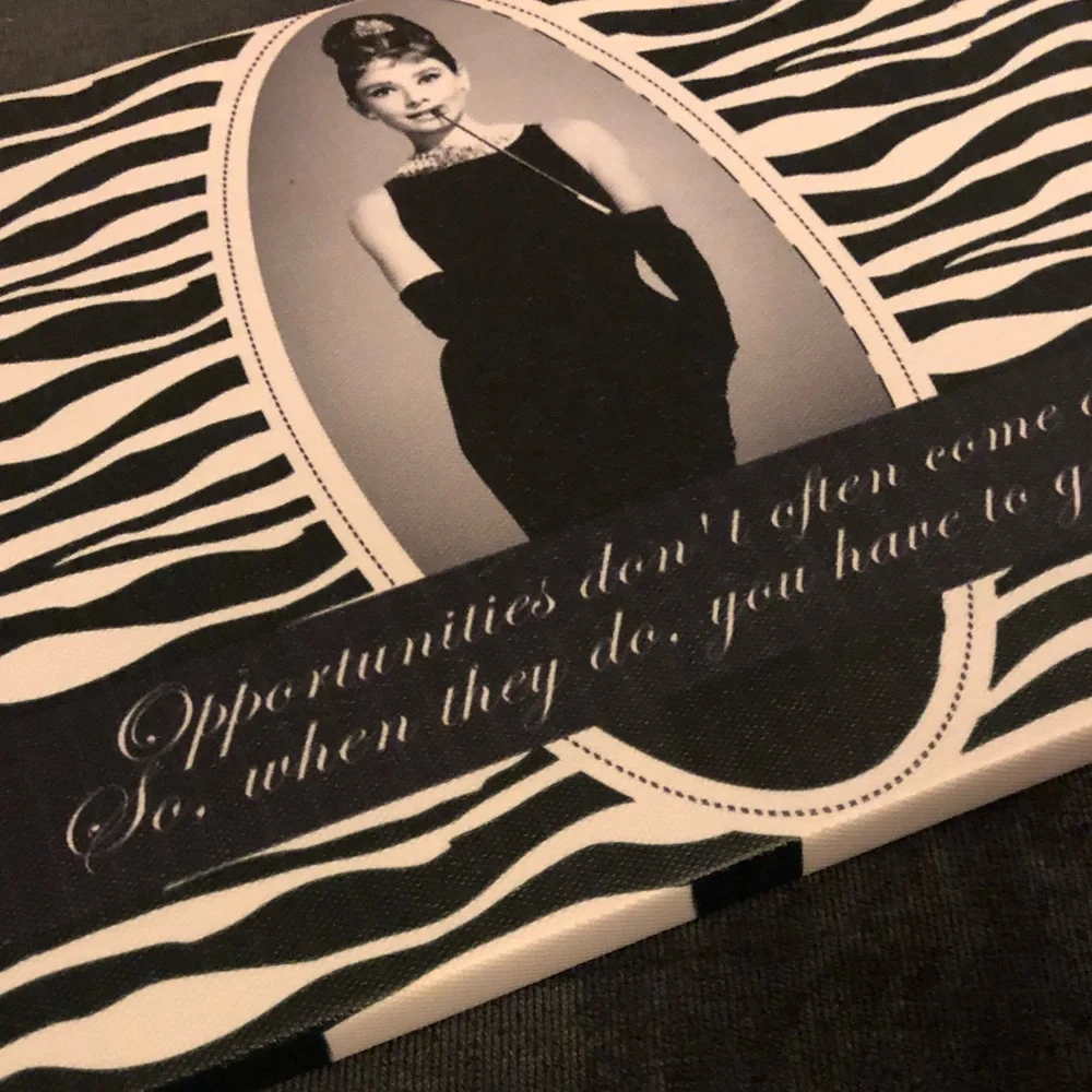 Audrey Hepburn Zebra Wall Art | Black White Glam Decor | Quote Art Deco Pin Up